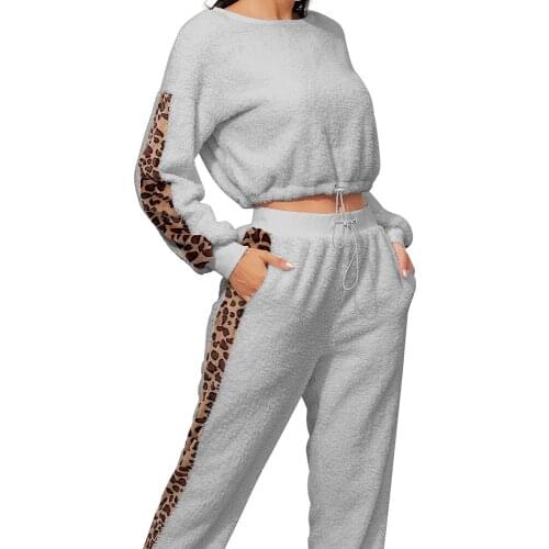 Autumn and winter new style plush jacket women casual leopard pattern stitching double-sided fleece two-piece