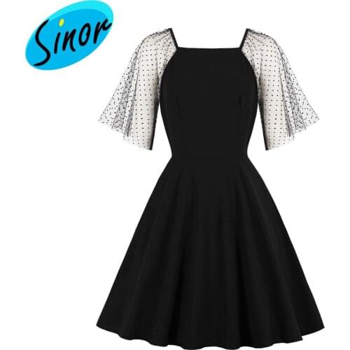 2021 summer womens heart machine small black dress mesh stitching temperament super fairy small 6377 banquet dress