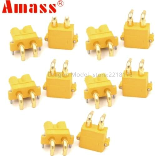 10pcs /5pairs Amass XT30PW ESC Motor PCB board plug Banana Golden XT30 Upgrade Right Angle Plug Connector for RC mode