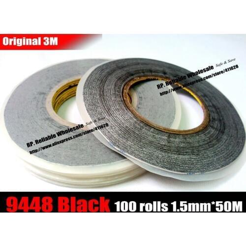 100 rolls (1.5mm*50M) Original 3M9448 Black Double Sided Adhesive Tissue Tape, for iphone pad Cellphone Tablet Screen Repair