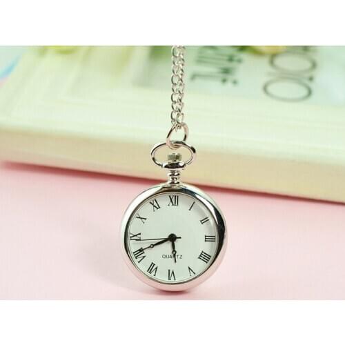 100pcs/lot Silver No Cover Quartz Pocket Roman Dial Watch Necklace Men Women Pendant Gift Watches Wholesale
