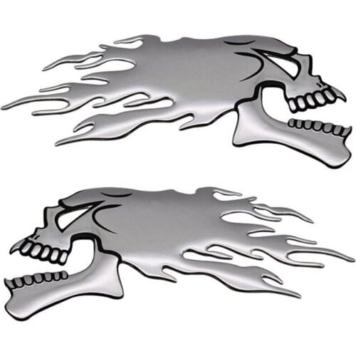 2Pcs/Pair Silver fire 3D Ghost Skull Head Auto Motorcycle Car Sticker Emblem Decals Car Styling Decoration Decals