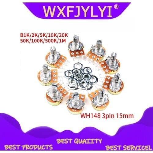 2pcs WH148 3pin 15mm B1K B2K B5K B10K B20K B50K B100K B250K B500K B1M Potentiometer 1K 2K 5K 10K 20K 50K 100K 250K 500K 1M