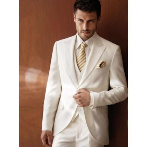 2017 Latest Coat Pant Designs White Men Suit Groom Jacket Wedding Suits Slim Fit Skinny Blazer 3 Piece Prom Tuxedo Masculino S48