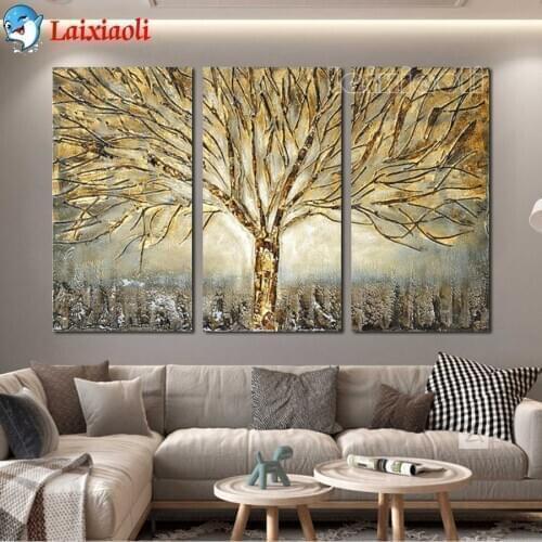 5D mosaic Gold Tree Pictures Home Decoration Art Diamond Painting Needlework Diamond Painting abstract Full Square Drill 3 pcs