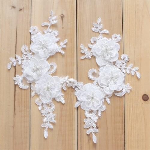 4pcs/Lot 3D Flower Pearl Car Bone Lace Patches DIY Bride Headware Veil Sewing Accessories
