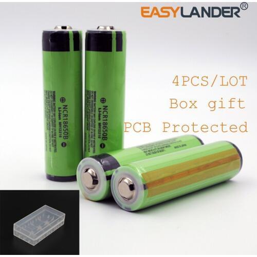 4PCS/Lot Easylander High quality NCR18650B 3.7V 3400mAh 18650 Rechargeable Li-ion Battery with PCB Protected with box gift
