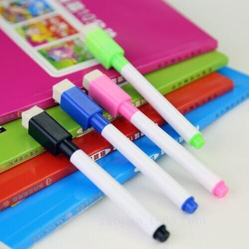 40 pcs/lot Colorful/Black Ink School Classroom Whiteboard Pen Dry White Board Markers Built In Eraser Childrens drawing pen