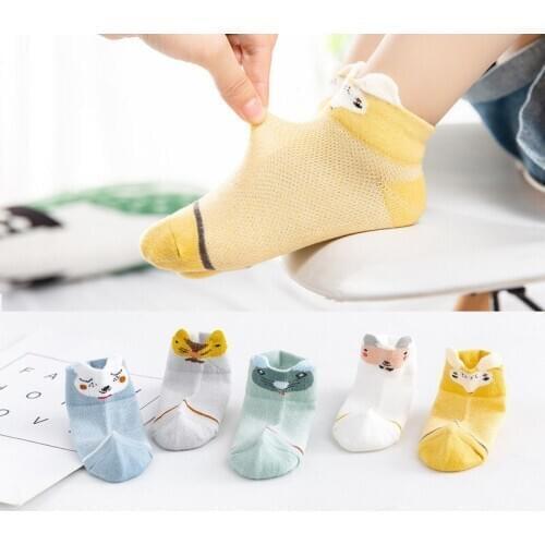 5Pairs/lot Kids Socks Summer Cotton 3D Cartoon Animal Kids Socks Girls Mesh Cute Newborn Boy Toddler Baby Socks