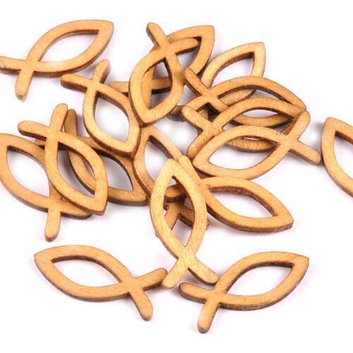 50pcs Natural Wooden DIY Handmade Fish Shape Crafts For Scrapbooking Accessories For Home Decoration Art Ornaments 15x35mm M0992