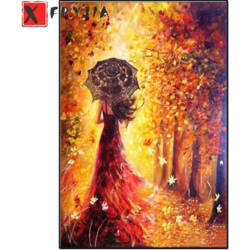 5D DIY Diamond Painting Beautiful Women Autumn Landscape 3D Full Square round resin Diamond Embroidery Cross Stitch home decor