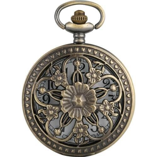 Antique Bronze Hollow Rose Flowers Openwork Five-pointed Flower Cover Floral rattan Pocket Watch Necklace Pendant Art Collection