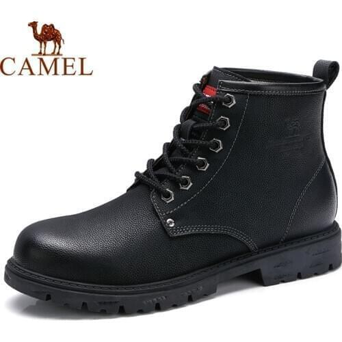 CAMEL Official Original Mens High-top Leather Shoes British Style Tooling Boot Shoes Men Martin Boots Black Leisure Boots Male
