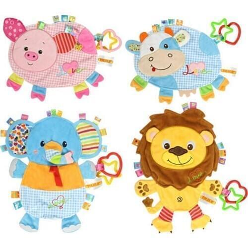 Baby Soft Plush Towel Rubber Ring Comfort Doll Lion Pig Elephant Animal Rattles Device Multifunctional Toy Baby Towel Puppet