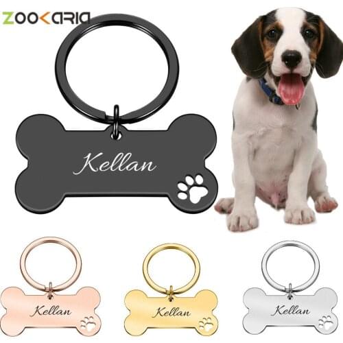 Personalized Collar Pet ID Tag Engraved Pet ID Name for Cat Puppy Dog Tag Pendant Keyring Bone Pet Accessories