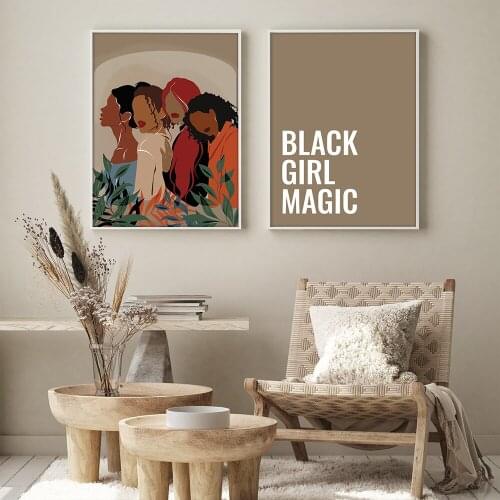 African Woman Painting Prints on Canvas Black Girl Magic Wall Art Picture Nordic Illustration Posters for Living Room Home Decor