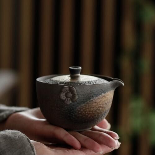 Burn Stoneware Flower Pot Ear New Chinese Manual Vintage Ceramic Kung Fu Tea Gilded Tureen Ceramic Tea Pot Teapot Tea Kettle