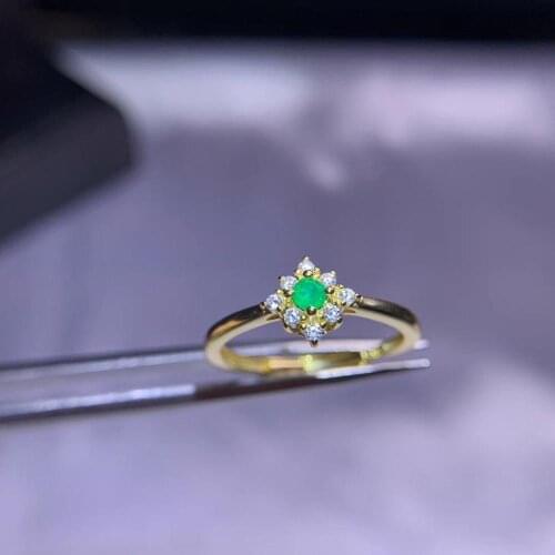 Natural emerald ring, simple style, shop promotion, 925 silver, free shipping, popular style