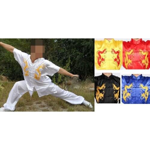 Short-sleeve Kids&Adult embroidery dragontai chi suits Kung fu Martial arts uniforms clothing sets performance clothes Unisex