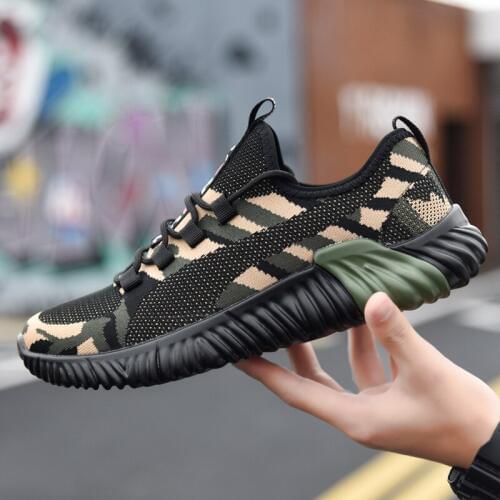 Fashion New Couples Tie Sneakers Comfortable Breathable Flying Woven Mesh Men and Women Camouflage Round Head Sneakers W1-62