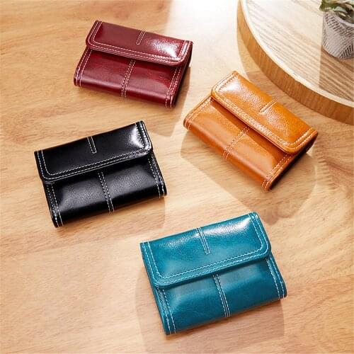 Fashion PU Leather Coin Purse Credit Card Holder Vintage Oil Wax Leather Wallet Case Business Card Holder Wine Red Black