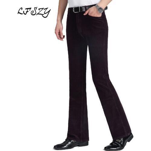 Mens Casual pants 2020 Autumn and Winter New Thick Mens Casual pants Purple Corduroy pants Male Loose Corduroy FIared pants