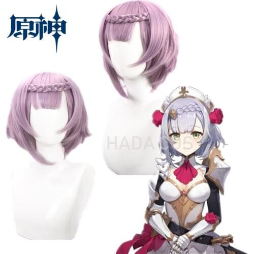 2021 New Game Genshin Impact Noelle Light Purple Short Role Play Cosplay Heat Resistant Synthetic Hair Cosplay Wig Free Wig Cap