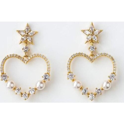 2021 NEW ARRIVED fashion Valentines Day gift for girlfriend lover CZ pearl paved dangle heart earring