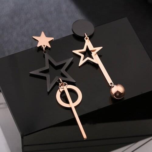 New Fashion Exquisite Jewelry Geometric Asymmetry Pentagram Metal Tassel Earrings Women Earrings Pendant Gift