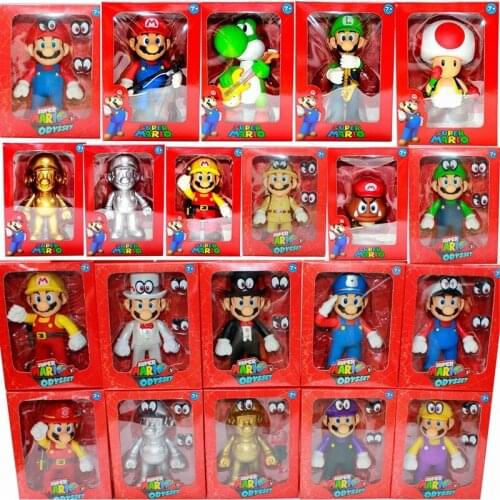 New SuperMario Odyssey Doll Action Figure Yoshi Luigi Wario Peach Cappy Bowser Game Figure Changable Eyes Model Kids Toys 13Cm