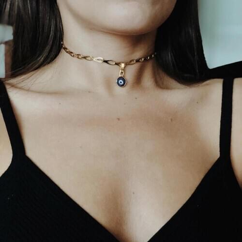 GULCE DERELI, EVIL EYE SYMBOL CHARM NECKLACE CHOKER, AMULET, CHARM NECKLACE CHOKER, NEW PRODUCT, GIFT BOX, GOLD/SILVER PLATED