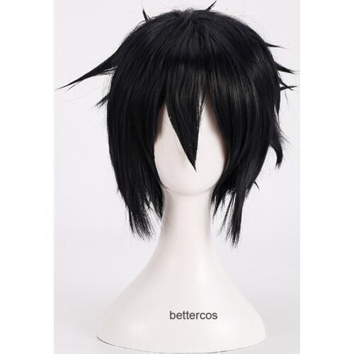 NARUTO Uchiha Sasuke Cosplay Wigs Short Ink Blue Colour Centre-parted Heat Resistant Synthetic Hair Wig + Wig Cap