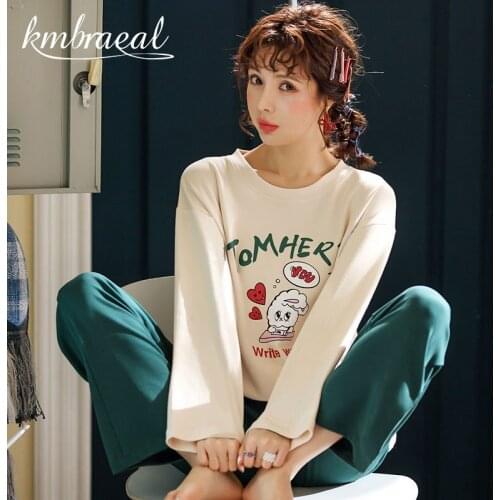 Womens Pajamas Round Neck Long Sleeve Pyjamas Suit Milk Silk Sleepwear Plus Size Students Leisurewear Household To Take Rabbits