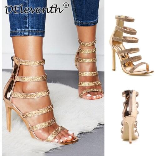 Transparent Sandals Women women sandals Round Toe Sequined Cloth 11.5CM Thin High heels Slip On ZIP Rhinestones Bling shoes