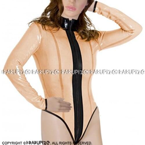 Transparent And Black Sexy Latex Swimsuit With Zipper Front To Back Crotch Rubber Bodysuit Body Suit Catsuit LTY-0280