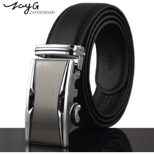 ZAYG Designers Men Metal Automatic Buckle Leather Luxury Belts Business Male Alloy BuckleBelts Men Business Classic Black Belt
