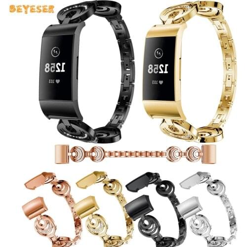 Stainless Steel Rhinestone Watchband For Fitbit Charge 3 Smart Watch Women Metal Bracelet Strap Replacement Wristband Accessory