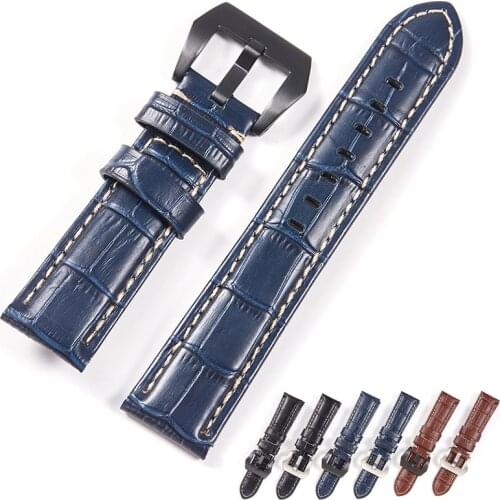 Leather Watch Band 20mm 22mm 24mm 26mm Brown Black Blue Bamboo Leather Watch Strap for Men Women