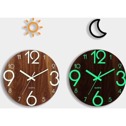 30cm Luminous Silent Wooden Wall Clock Glow in the Dark Decorative Clock for Living Room Bedroom Home Office Decoration