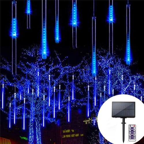 Solar 30cm/50cm LED Meteor Shower String Lights Waterproof Falling Raindrop Fairy String Light for Christmas Holiday Party Patio