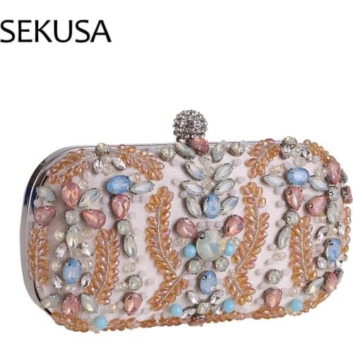 Black Evening Bags Embroidery Vintage Handbags Behomian Style Crystal Women Clutch Bags Diamonds Party