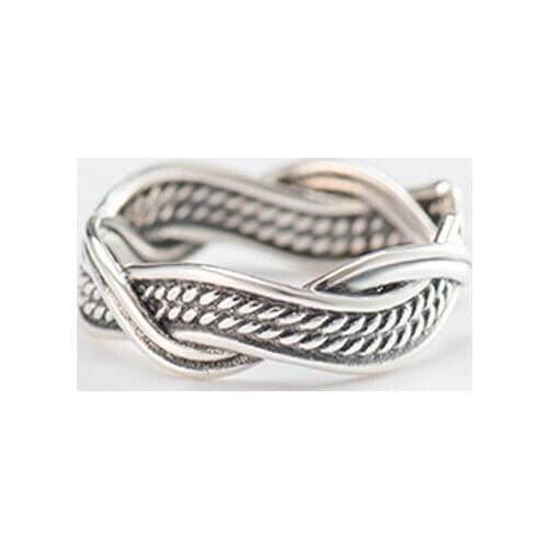 YPAY 100% Real 925 Sterling Silver Midi Rings for Women Vintage Geometric Twist Open Adjustable Ring Fine Party Jewelry YMR402