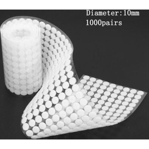 10mm/15mm/20mm 1000 Pairs Double-sided Adhesive Fastener Tape Hooks Loops Disks White For Handbags Shoes Clothing Umbrellas