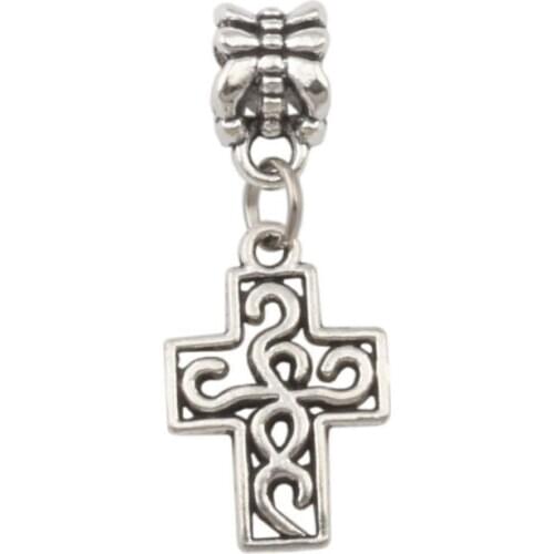 100pcs/lot Dangle Zinc alloy Filigree Cross Charm Big Hole Beads Fit European Charm Bracelet Jewelry 12.5x31mm A-279a