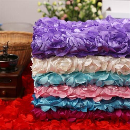 2Yards 14Colors 3D Chiffon Rose Fabric Flower Wedding Reception Table T Station Carpet Dec. Lace Trim DIY Craft 130cm LC0070