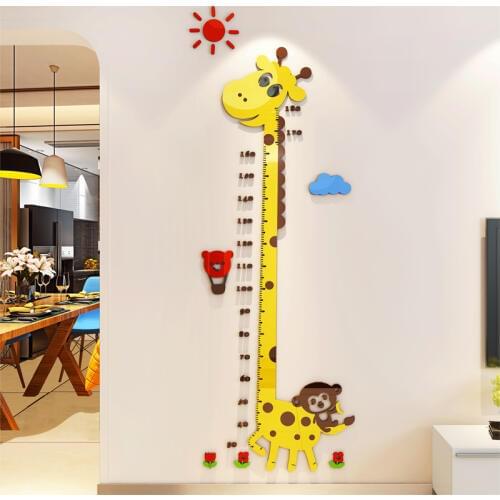 3d Acrylic Stereo Cartoon Giraffe Height Wall Sticker Childrens room kindergarten baby height measuring ruler Cartoon wallpaper