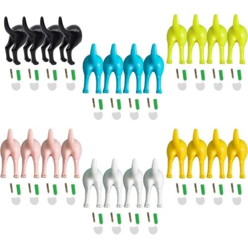 4Pcs Nordic Plastic Dog Tail Hooks Wall Mounted Coat Hat Key Hanger Decoration