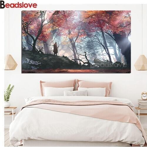 5d diy large Diamond Painting Cross Stitch Kit Diamond Mosaic Beads red Forests Shadows Diamond Embroidery Home Decoration