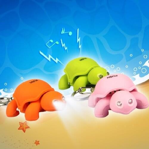 FREE SHIPPING BY DHL 200pcs/lot Plastic LED 3D Turtle Shaped Keychains with Sound Novelty Gift Keyrings for Kids