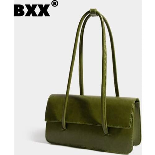 [BXX] Simple Solid Color PU Leather Bags For Women 2021 Summer Branded Shoulder Bag Handbags Trending Luxury Travel Bag HU324